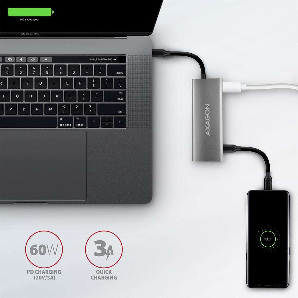 Axagon HMC-5G2 station d'accueil Avec fil USB 3.2 Gen 2 (3.1 Gen 2) Type-C Gris - vue 7