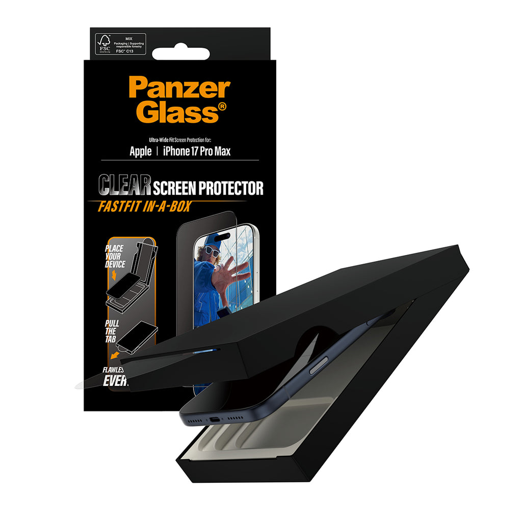 PanzerGlass Protection d'écran pour iPhone 17 Pro Max, Ultra-Wide Fit avec Fastfit, Transparent