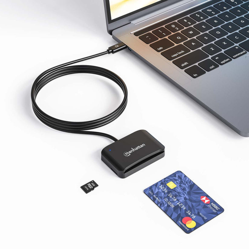 Manhattan Lecteur de Cartes à Puce à Contact USB-C avec Emplacement microSD, Noir