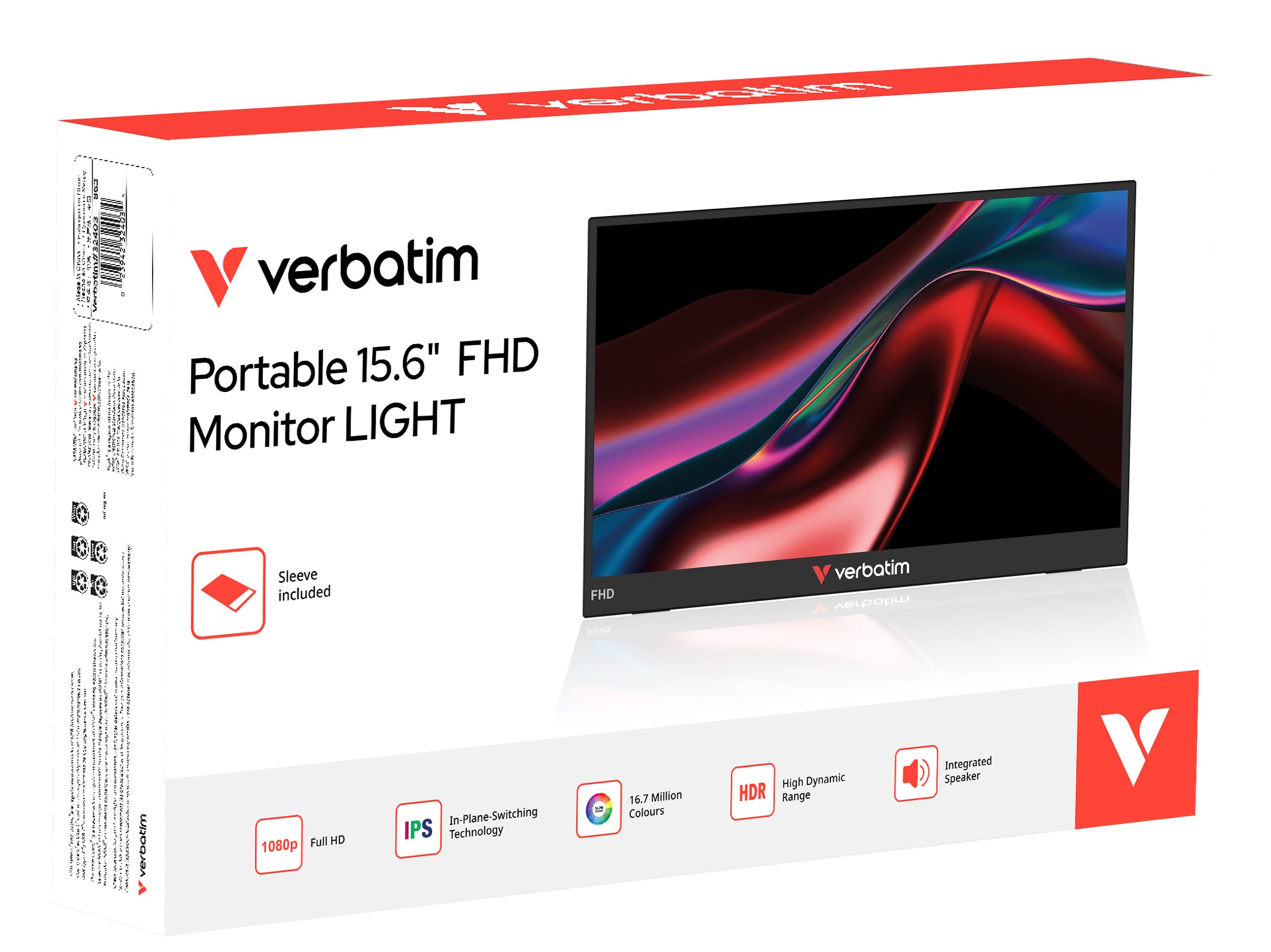Verbatim Portable 15.6" FHD Monitor LIGHT Moniteur portable Noir 39,6 cm (15.6") LCD 1920 x 1080 pixels