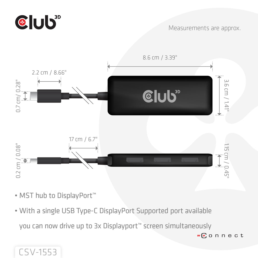 CLUB3D Hub MST USB-C vers Triple DisplayPort 4K60Hz