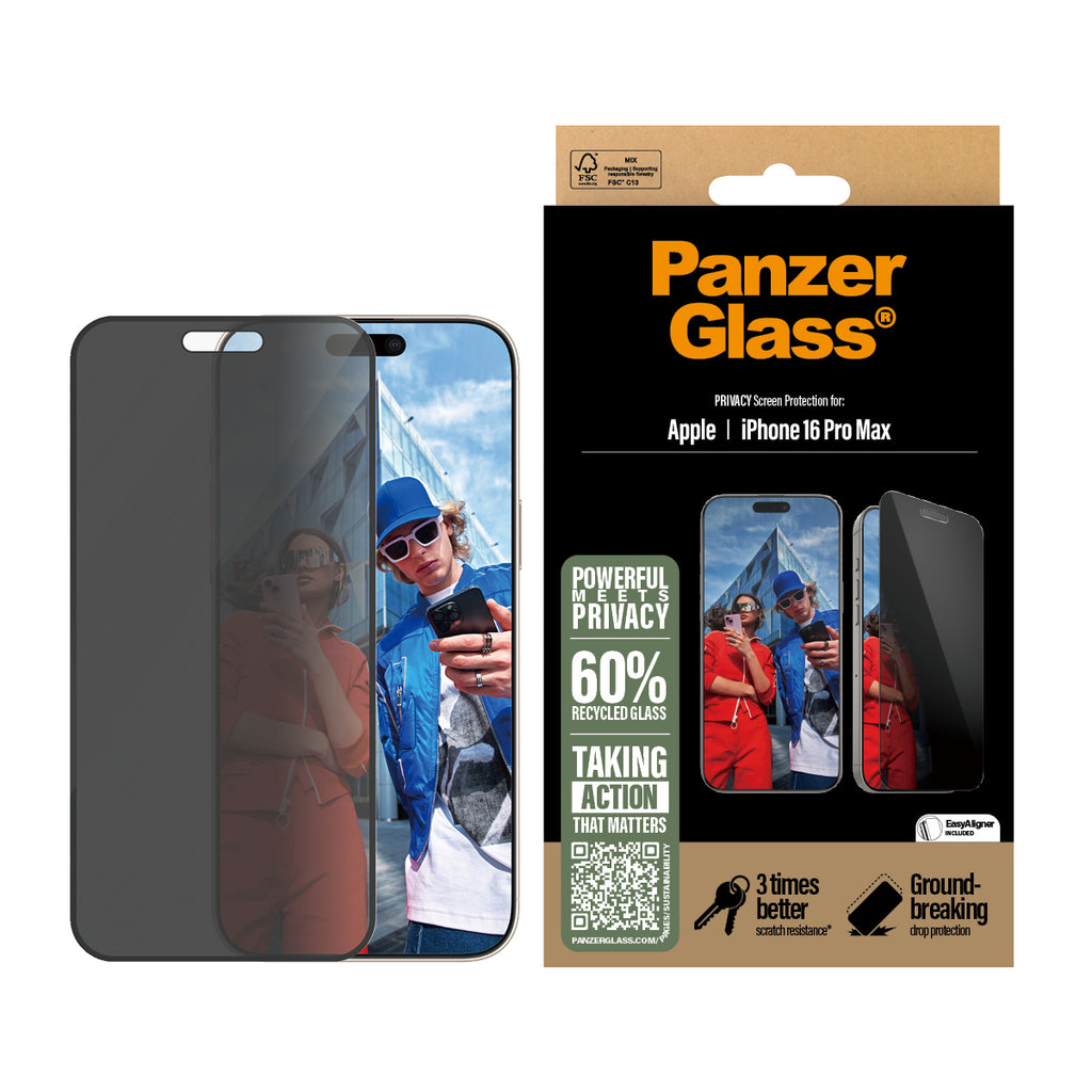 PanzerGlass Protection d'écran de Confidentialité 2-Way pour iPhone 16 Pro Max, Ultra-Wide Fit avec EasyAligner