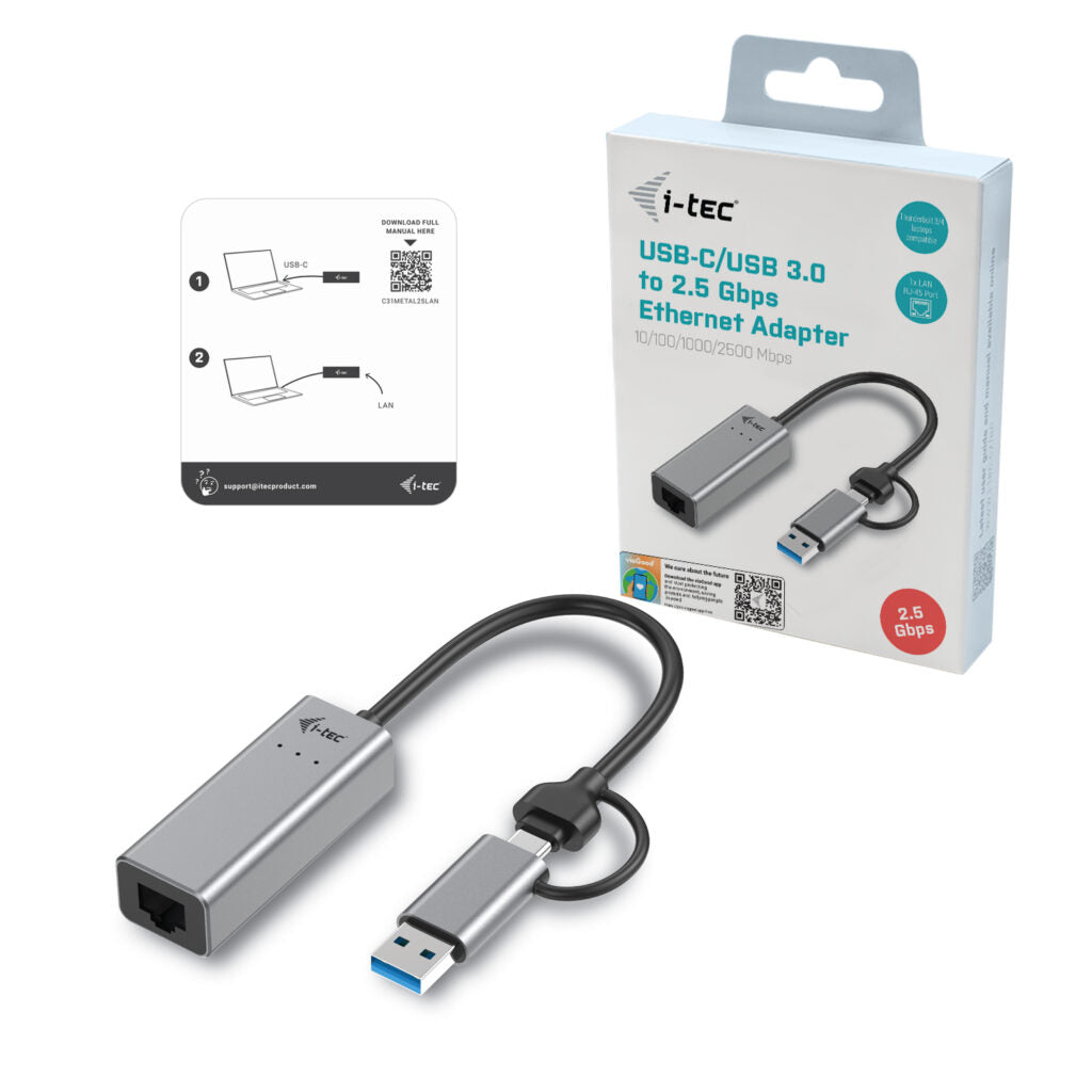 i-tec Adaptateur Ethernet USB-C/USB-A 2.5Gbps en Métal