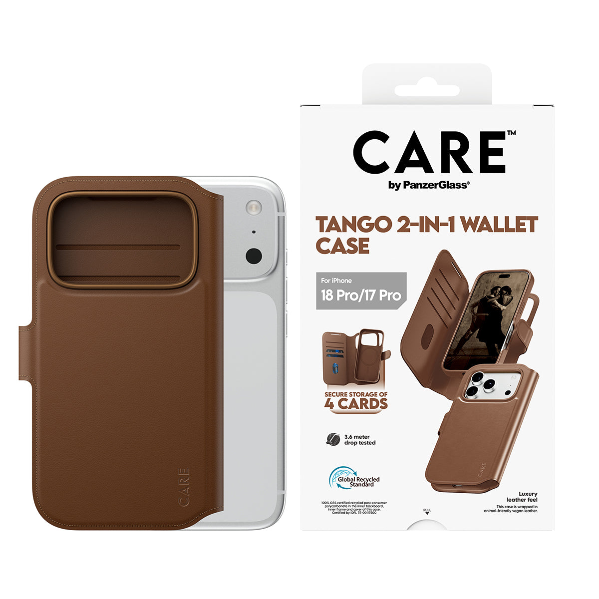 PanzerGlass CARE™ by ® Tango 2-in-1 Wallet Case Brown w. MagSafe iPhone 18 Pro | 17 Pro coque de protection pour téléphones portables Housse Marron - vue 2