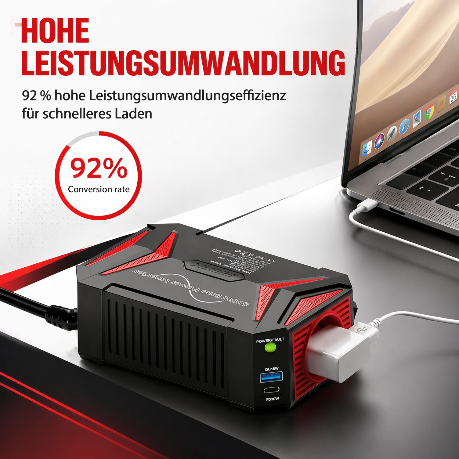 Convertisseur de courant BESTEK 300W onde sinusoïdale pure 12V vers 230V pour voiture avec ports PD30W Type-C et QC3.0 USB