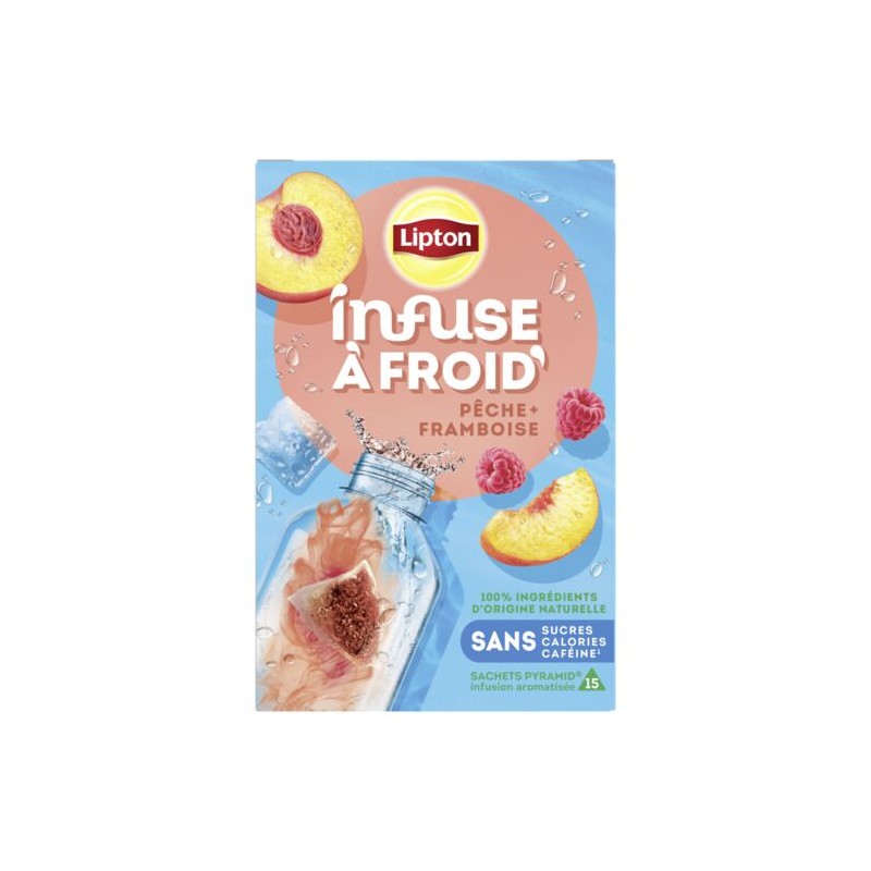 Lipton Thé infusable à froid pêche et framboise, 15 sachets
