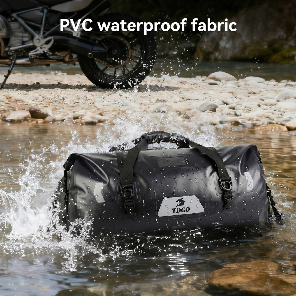 Sac arrière moto 86L, sac à dos grande capacité en PVC, rangement universel pour moto, sac étanche à fermeture enroulable avec bandes réfléchissantes, adapté au camping