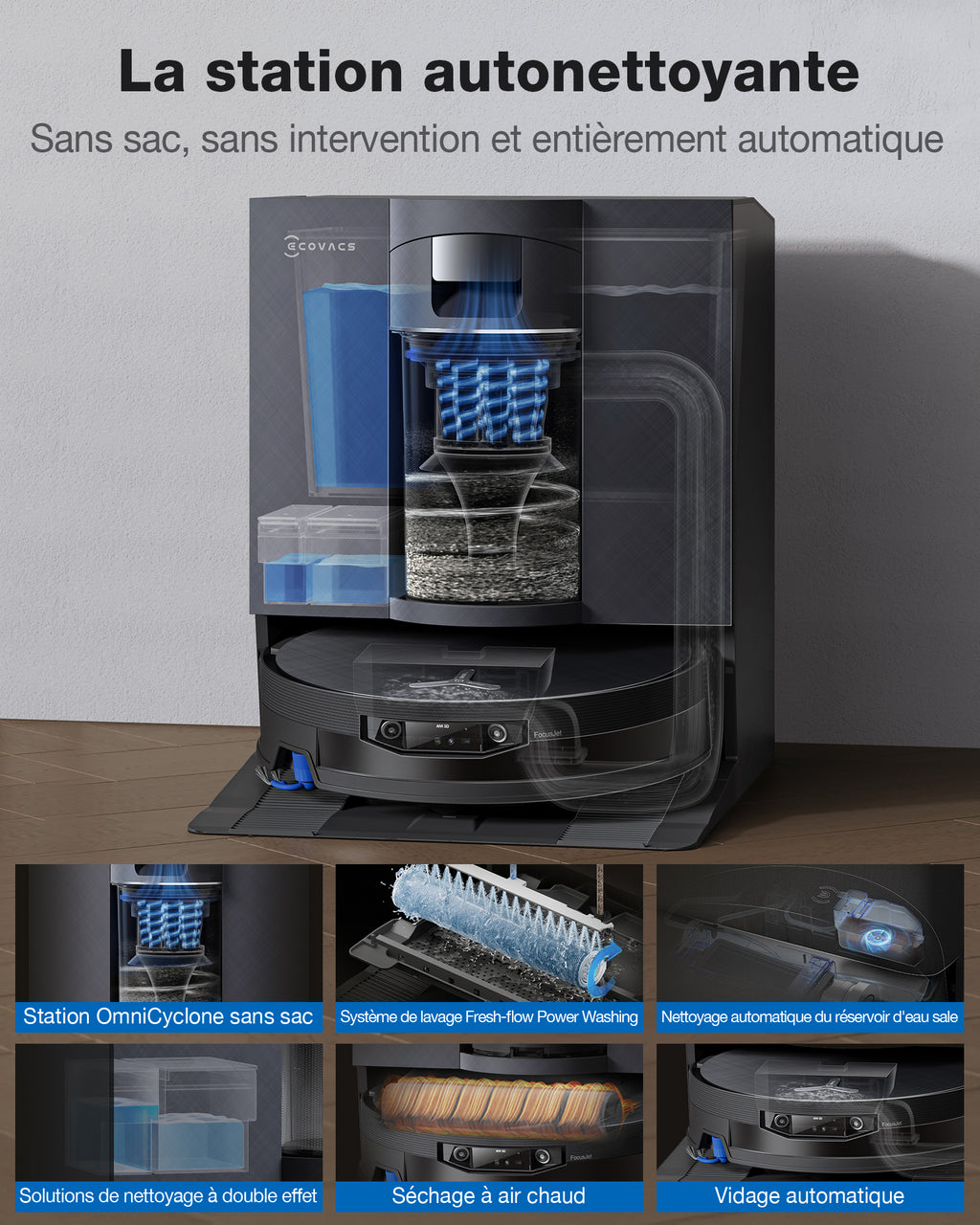 DEEBOT X12 OmniCyclone robot aspirateur et laveur – Station OmniCyclone tout-en-un, FocusJet pour la pré-dissolution des taches, serpillière autonettoyante OZMO ROLLER 3.0