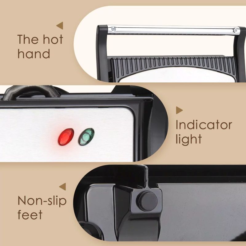 Aigostar Appareil à panini et grill de contact antiadhésif 800 W Argent et Noir prise VDE