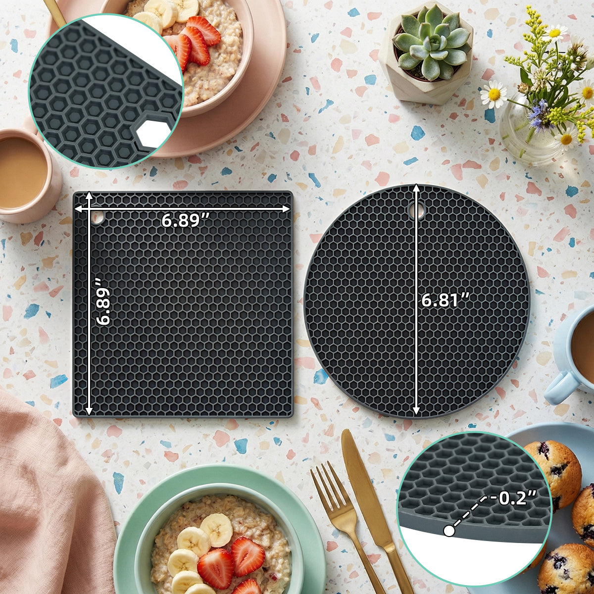 Set de 4 Set de Table Gris Résistants à la Chaleur et à l’Humidité, Style Moderne pour une Table Élégante