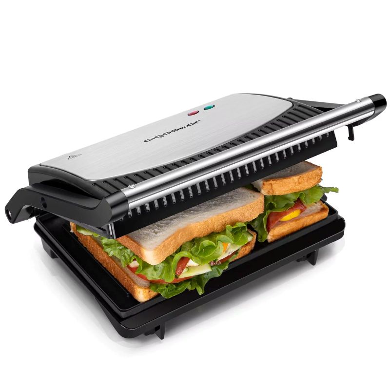 Aigostar Appareil à panini et grill de contact antiadhésif 800 W Argent et Noir prise VDE