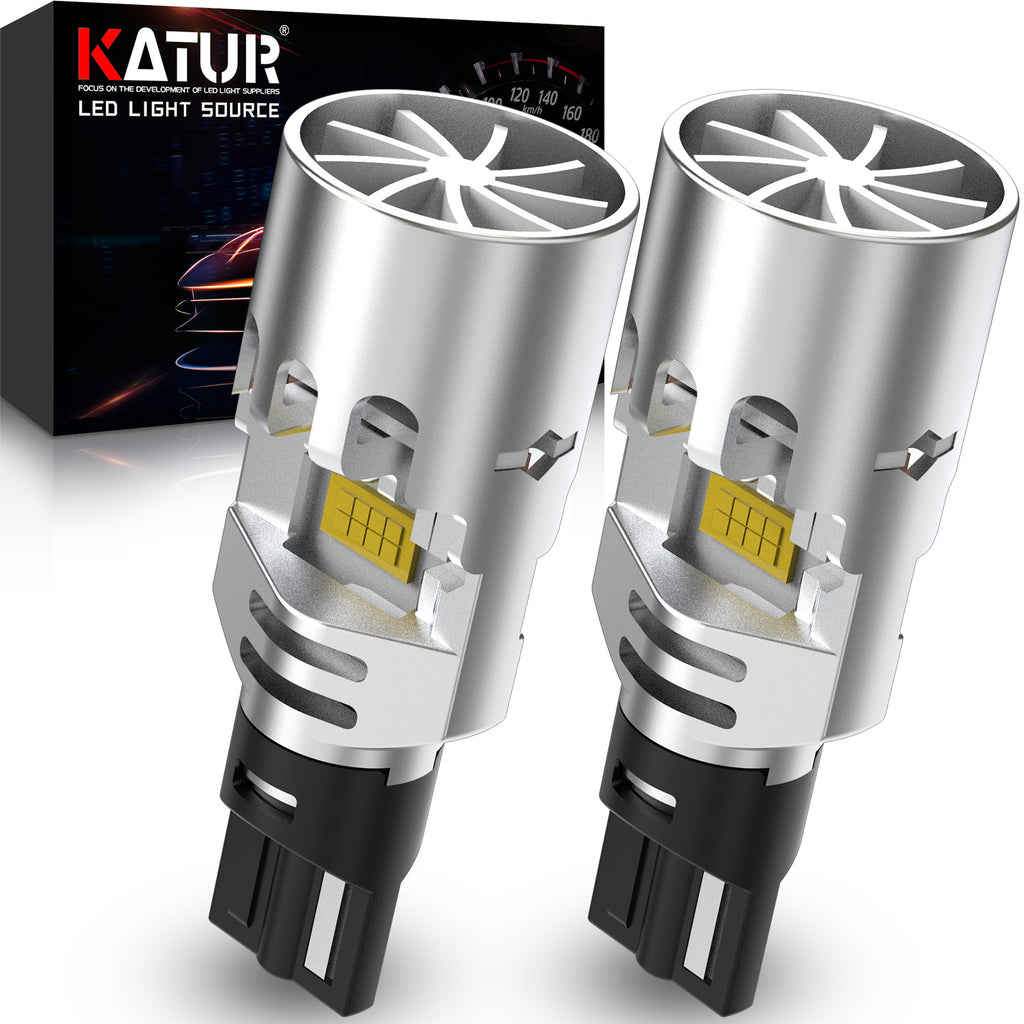 KATUR Ampoule LED W16W 700 % de luminosité, Compatible CANBUS sans code d'erreur, blanc 6500 K, 6000 lm, avec ventilateur de refroidissement, haute vitesse, T15 912 921