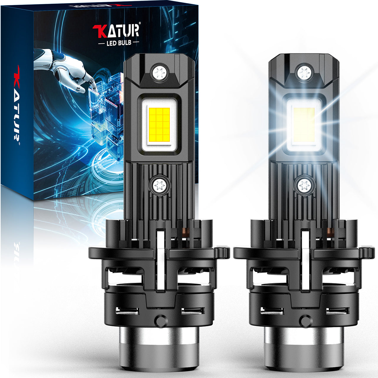 KATUR Ampoules LED D4S, 800 % d’intensité lumineuse, 30 000 lm, 6500 K blanc, 1:1 Plug & Play, Phares de voiture D4S (Lot de 2)