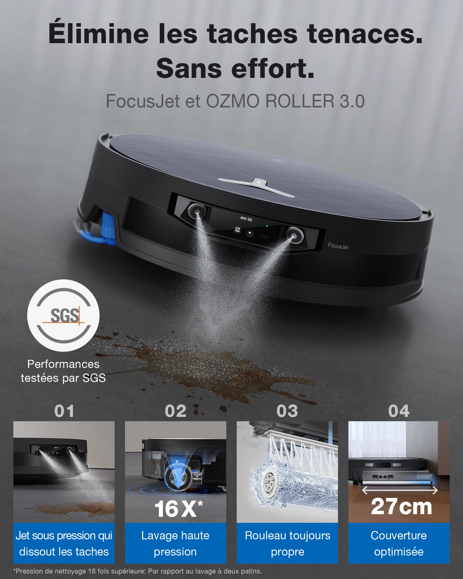 DEEBOT X12 OmniCyclone robot aspirateur et laveur – Station OmniCyclone tout-en-un, FocusJet pour la pré-dissolution des taches, serpillière autonettoyante OZMO ROLLER 3.0