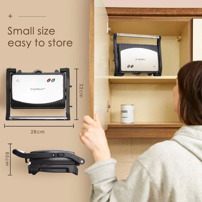 Aigostar Appareil à panini et grill de contact antiadhésif 800 W Argent et Noir prise VDE