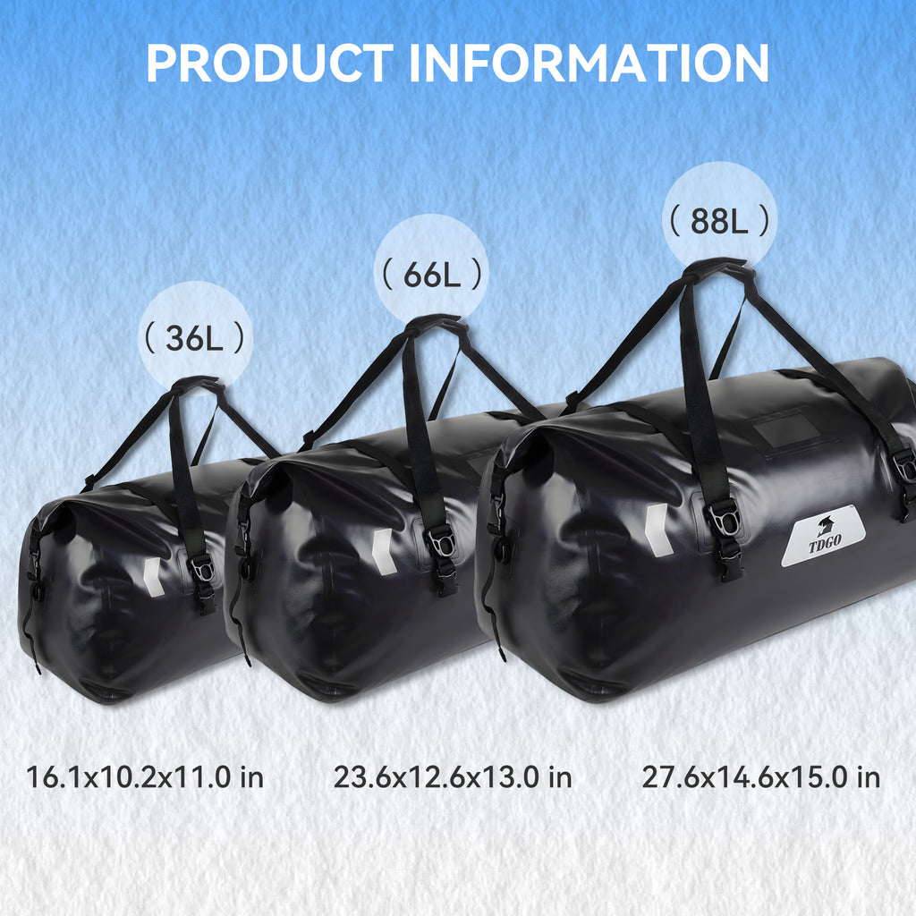 Sac arrière moto 36L, sac à dos grande capacité en PVC, rangement universel pour moto, sac étanche à fermeture enroulable avec bandes réfléchissantes, adapté au camping