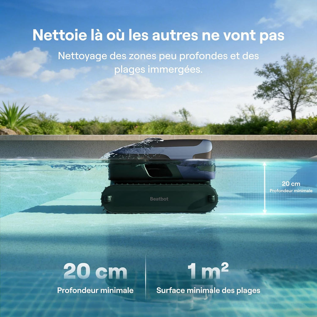 Beatbot M70 Version Robot de Piscine, Nettoyeur de Piscine 4-en-1, Débit de 25700 L/h, Station d'Accueil de Surface Intelligente, Capacité de Déchets de 6 L, Batterie de 10000 mAh