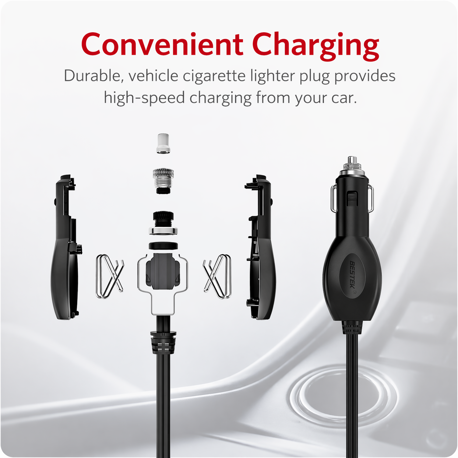 BESTEK Convertisseur de Tension 300W Onde Sinusoïdale Modifiée 12V vers 230V, avec Prise AC, 2 Ports USB (4.8A Total) & Prise Cigarette pour Voiture (Rouge)