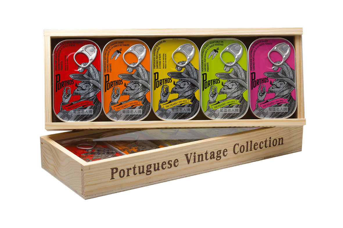 PORTHOS Coffret en bois de 5 sardines portugaises