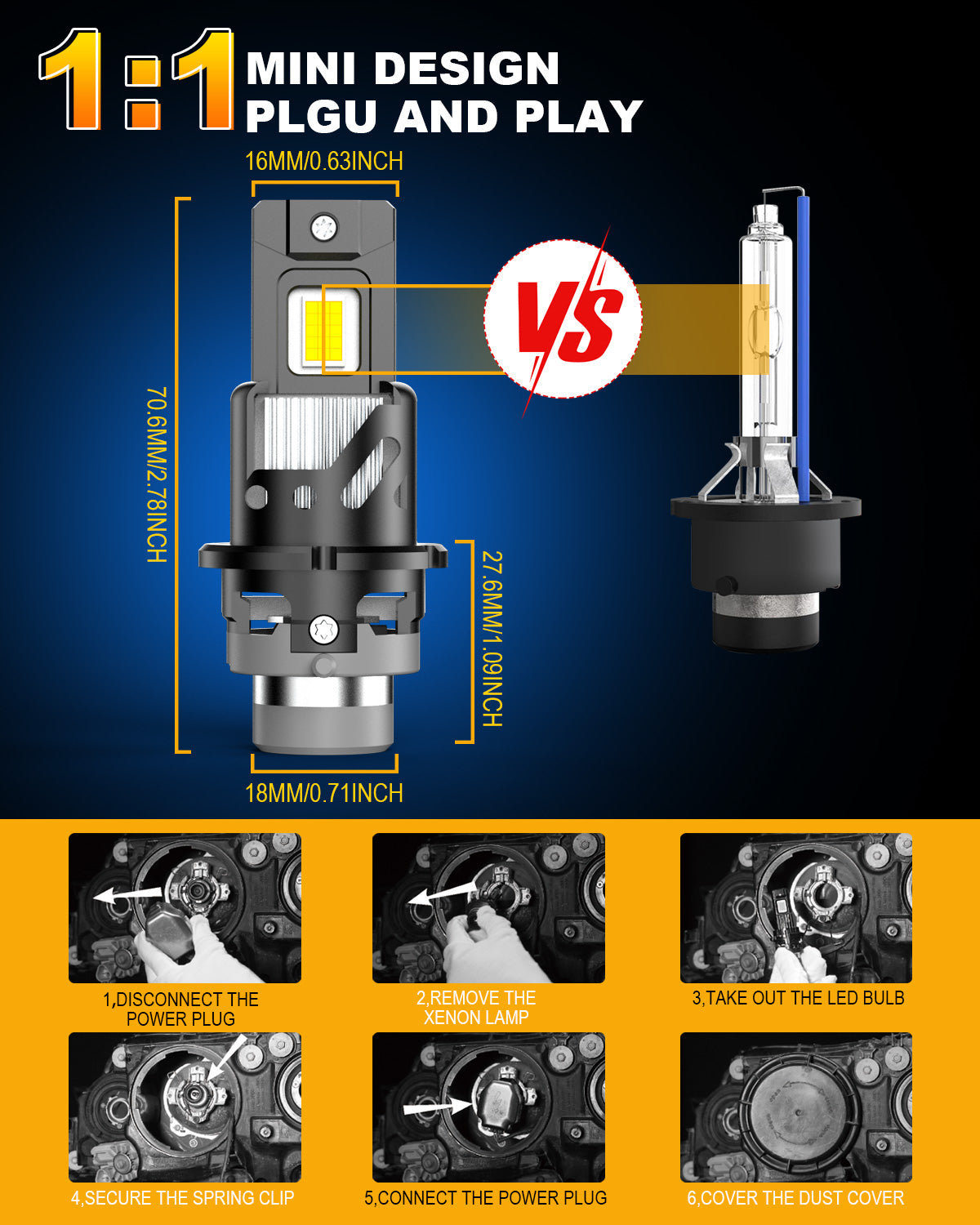 KATUR Ampoules LED D4S, 800 % d’intensité lumineuse, 30 000 lm, 6500 K blanc, 1:1 Plug & Play, Phares de voiture D4S (Lot de 2)