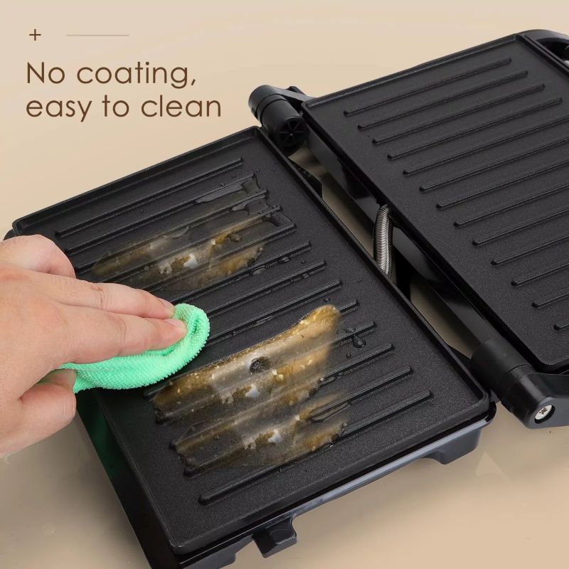 Aigostar Appareil à panini et grill de contact antiadhésif 800 W Argent et Noir prise VDE