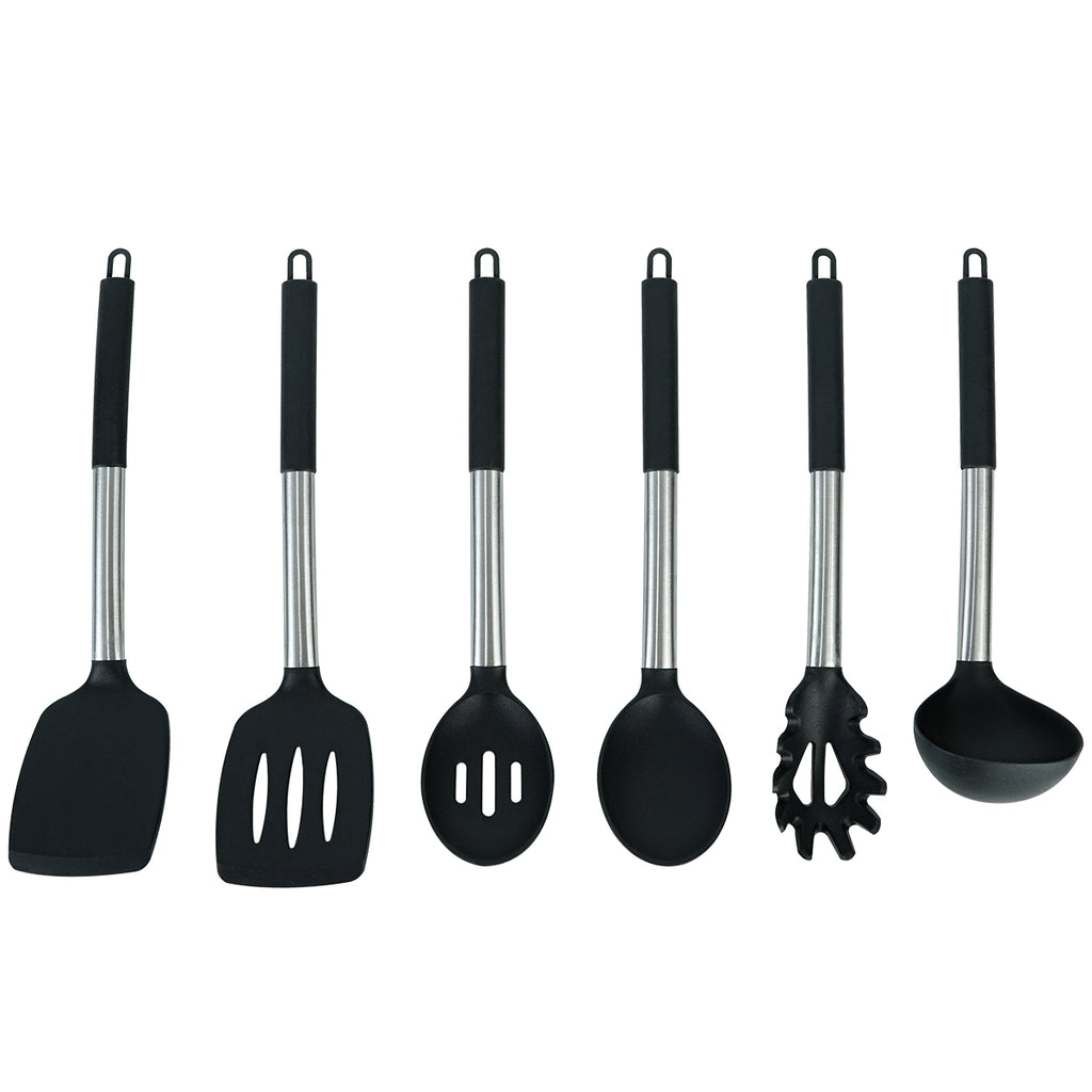 Lot de 6 Ustensiles de Cuisine en Silicone, Outils de Cuisson Non Toxiques avec Poignées Solides, Sans BPA pour Batterie de Cuisine Antiadhésive
