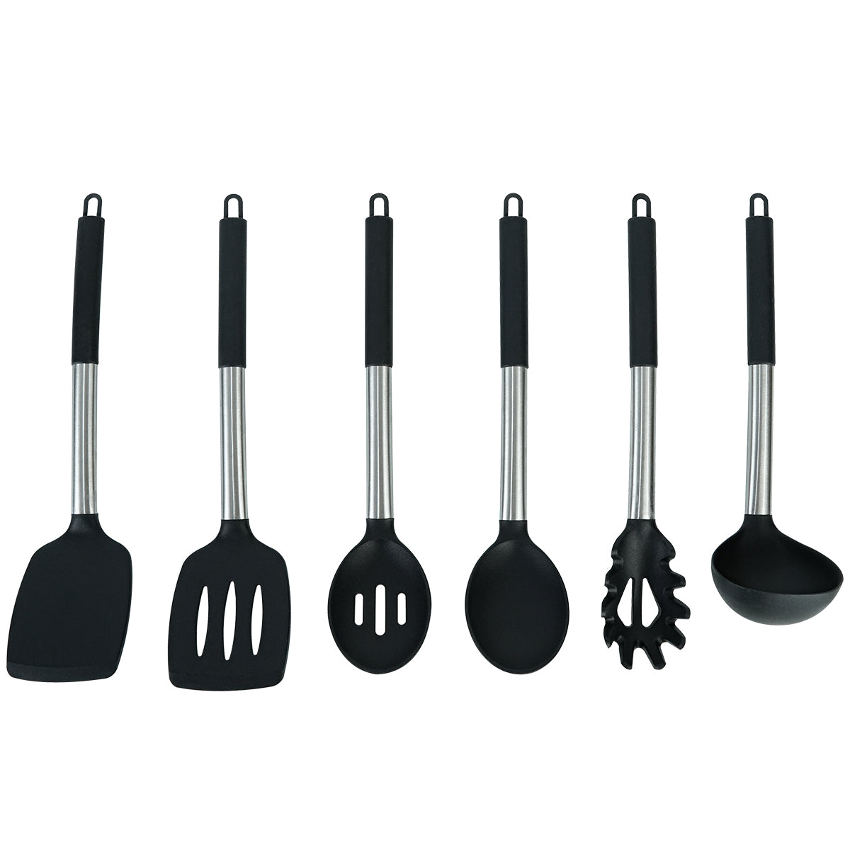 Lot de 6 Ustensiles de Cuisine en Silicone, Outils de Cuisson Non Toxiques avec Poignées Solides, Sans BPA pour Batterie de Cuisine Antiadhésive