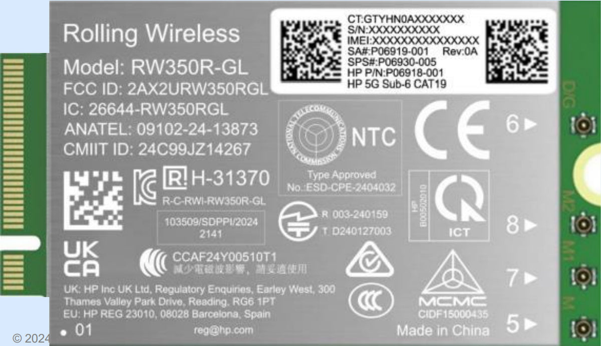 Carte et Adaptateur d'Interfaces Interne HP 5G Sub-6 WWAN