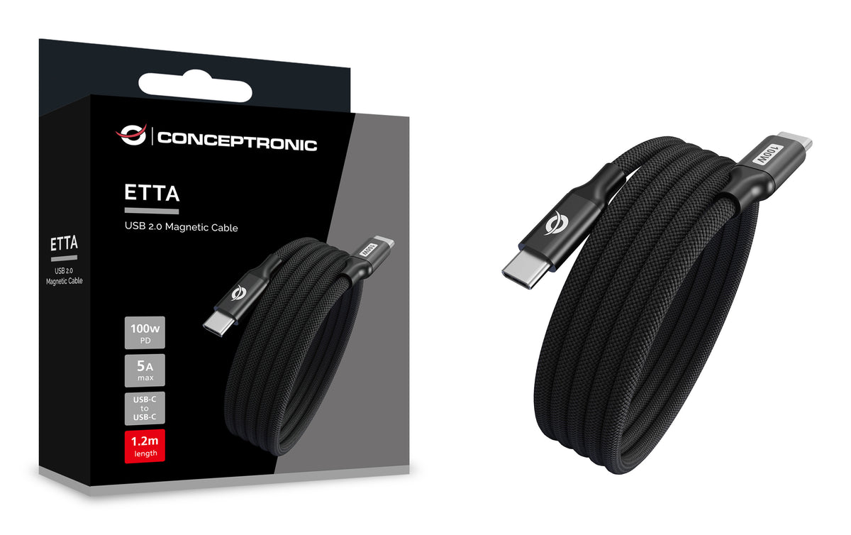 Conceptronic ETTA09B12 câble USB USB 2.0 1,2 m USB C 0,48 Gbit/s 100 W Noir