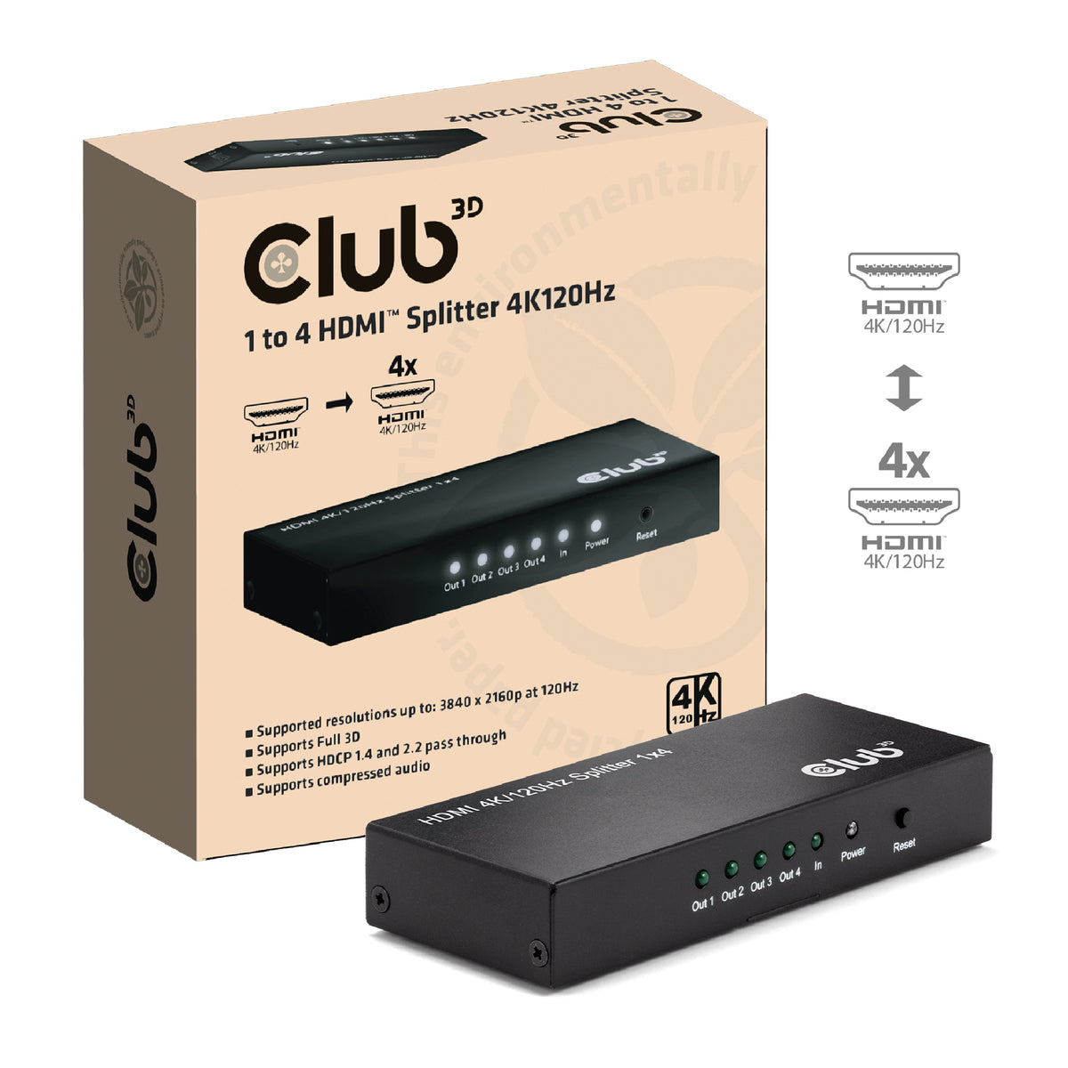 CLUB3D Commutateur HDMI 4x HDMI 4K Ultra HD