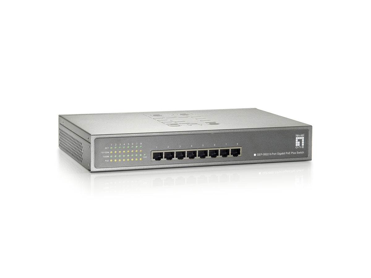 LevelOne GEP-0822 Commutateur Réseau Gigabit Ethernet PoE Gris