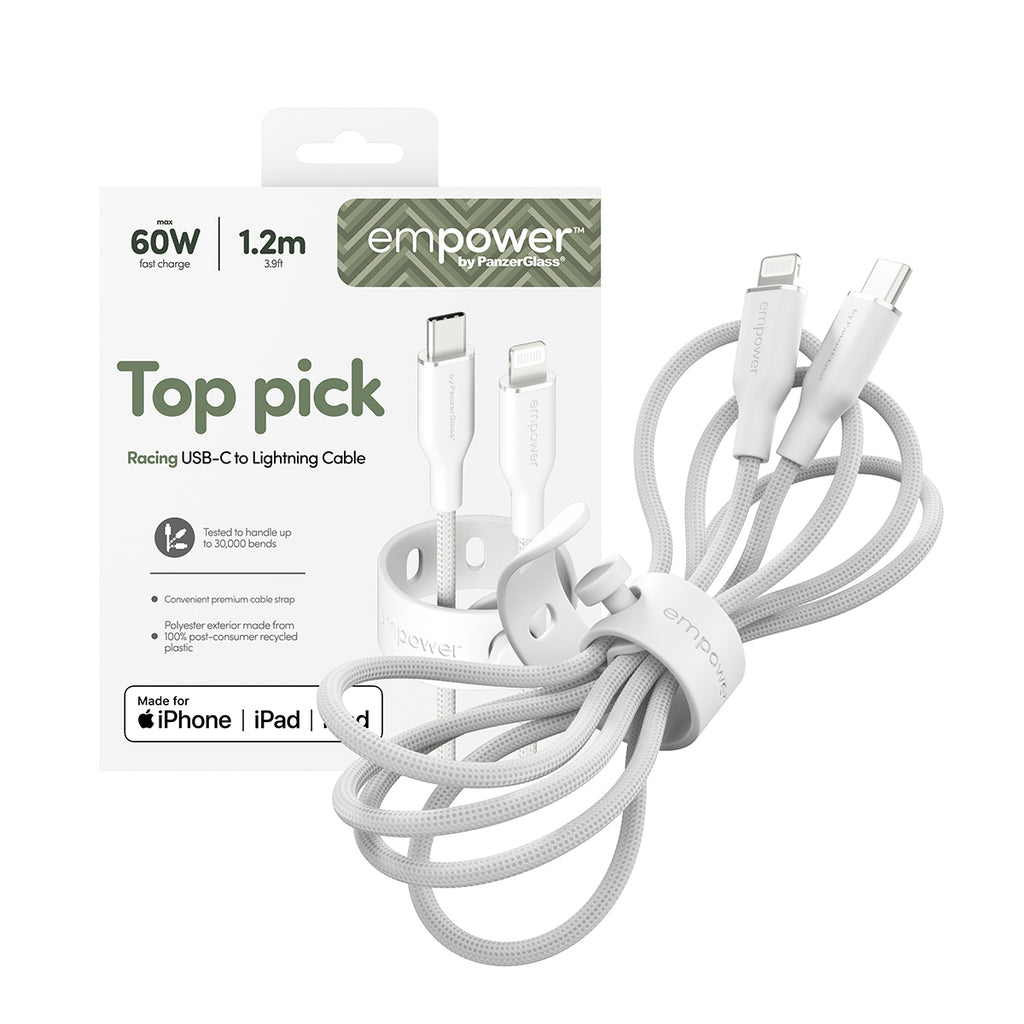 PanzerGlass empower™ by ® Racing 60W USB-C to Lightning Cable | USB 2.0 | 1.2M | Silver White câble USB Blanc