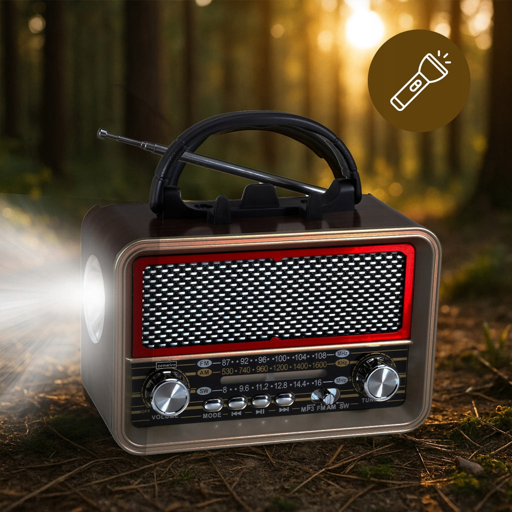 Radio Retro FM solaire Bluetooth portable à piles, avec antenne USB-C Zenwire BT-S060