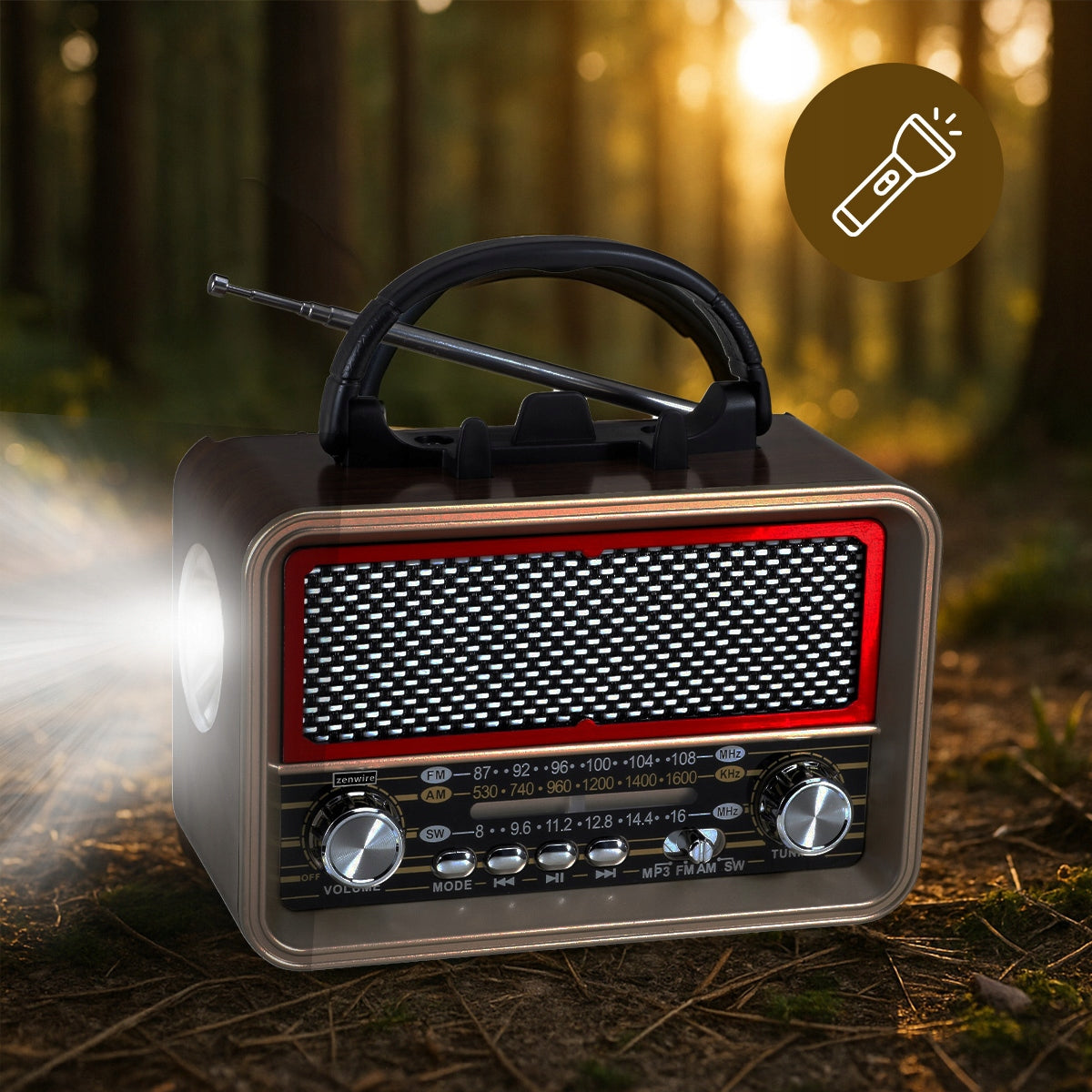 Radio Retro FM solaire Bluetooth portable à piles, avec antenne USB-C Zenwire BT-S060