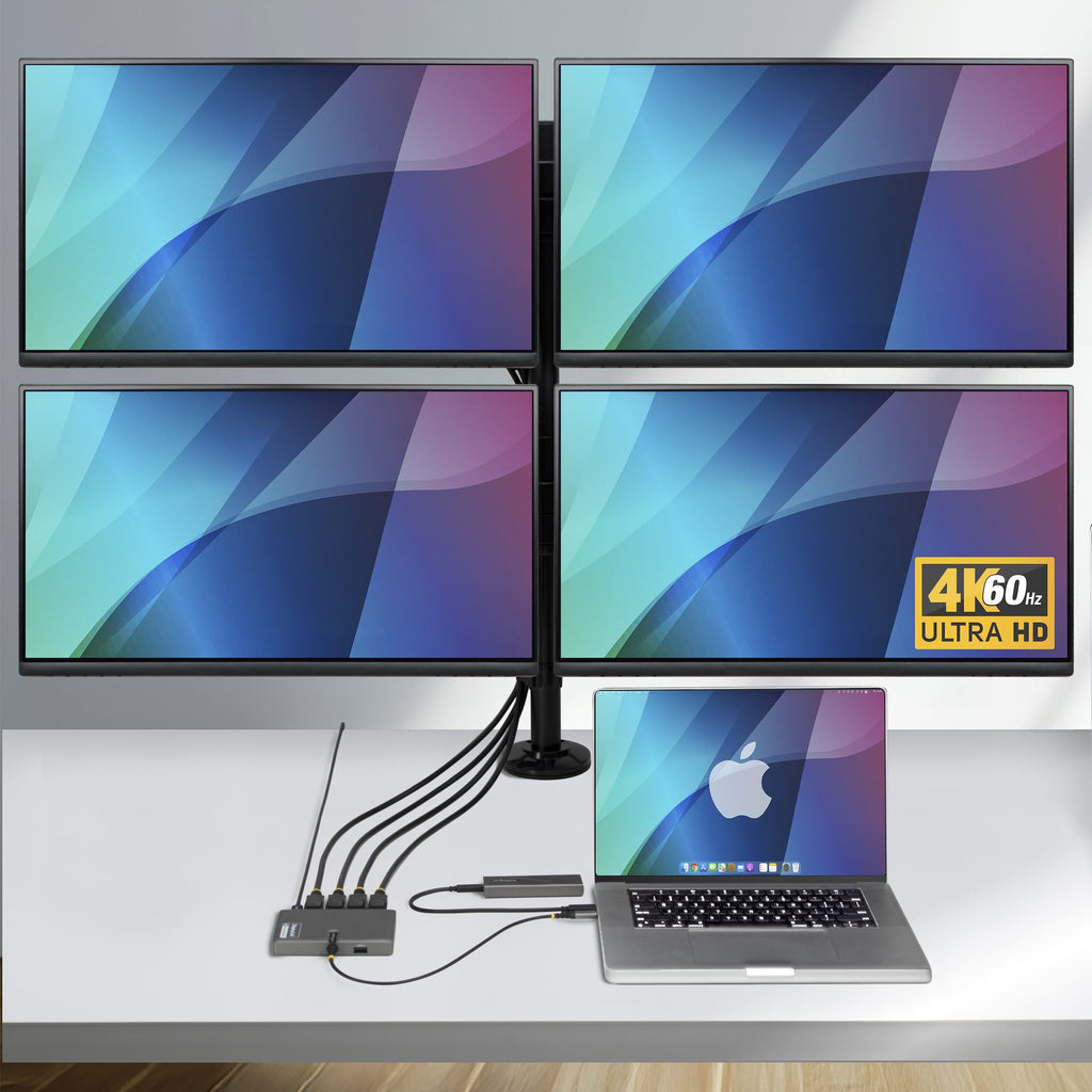 StarTech.com QUAD-USB-DP-ADAPT Station d'accueil USB 3.2 Gen 1 Type-C, 4K Ultra HD, Gris