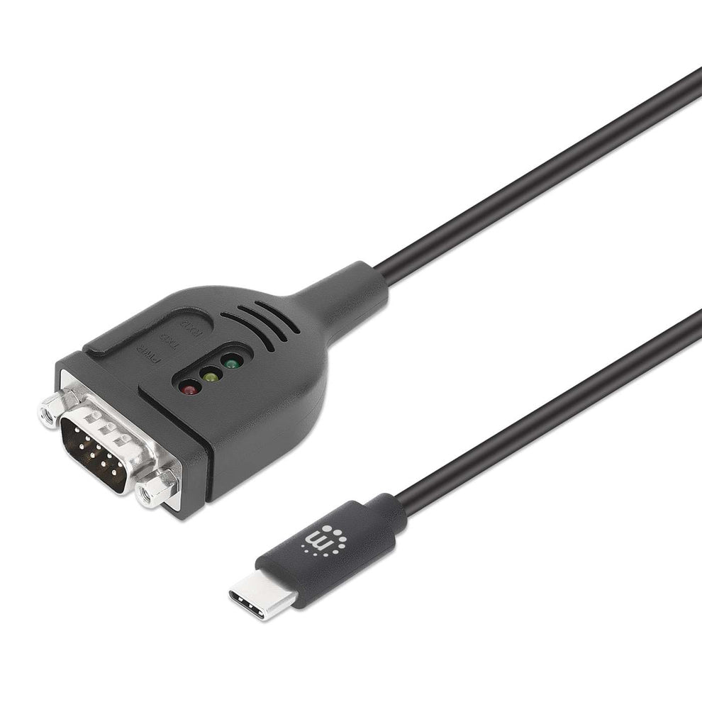 Manhattan Câble convertisseur USB-C vers série RS232/COM/DB9, 1 m, mâle à mâle, puce Prolific PL2303GT, noir, garantie 3 ans