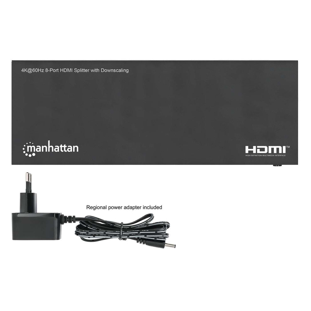 Manhattan Splitter HDMI 8 ports 4K@60 Hz avec downscaling, 1 entrée vers 8 sorties (1×8), 18 Gbps, sélecteur EDID pour d