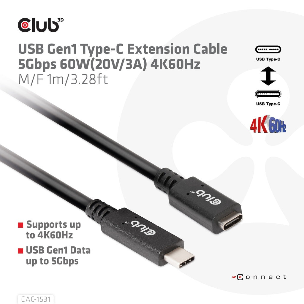 CLUB3D CAC-1531 câble USB 1 m USB C 2 x USB C 5 Gbit/s 60 W Noir