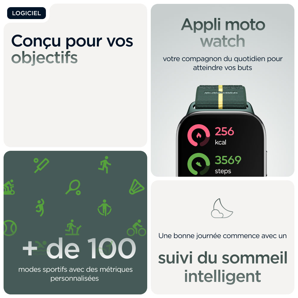 Motorola moto watch fit 4,83 cm (1.9") OLED 44.5 mm Numérique Écran tactile Vert, Gris GPS (satellite)