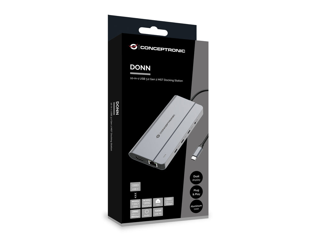 Conceptronic DONN34G station d'accueil Avec fil USB 3.2 Gen 2 (3.1 Gen 2) Type-C Gris