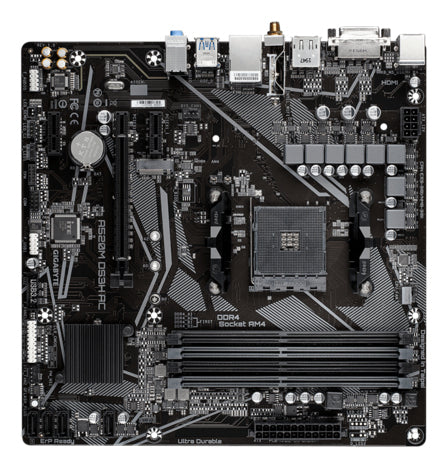 GIGABYTE A520M DS3H AC Carte Mère - Processeurs AMD Ryzen 5000 Series, VRM 5+3 phases, jusqu'à 4733 MHz DDR5 (OC), 1xPCIe 3.0 M.2, LAN GbE, WIFI 5, USB 3.2 Gen 1