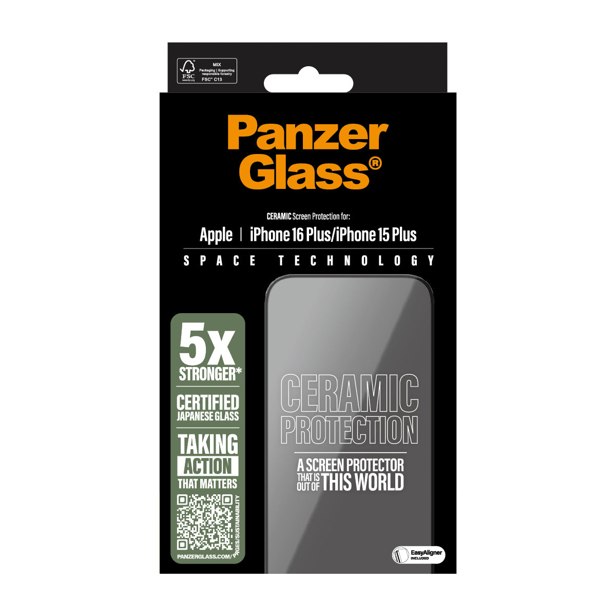 PanzerGlass ® Ceramic Screen Protector iPhone 16 Plus | 15 Plus | Ultra-Wide Fit w. EasyAligner Protection d'écran transparent Apple 1 pièce(s)