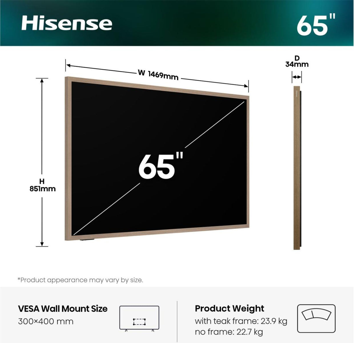 Hisense 65S7DS 165,1 cm (65") 4K Ultra HD Smart TV Wifi Noir