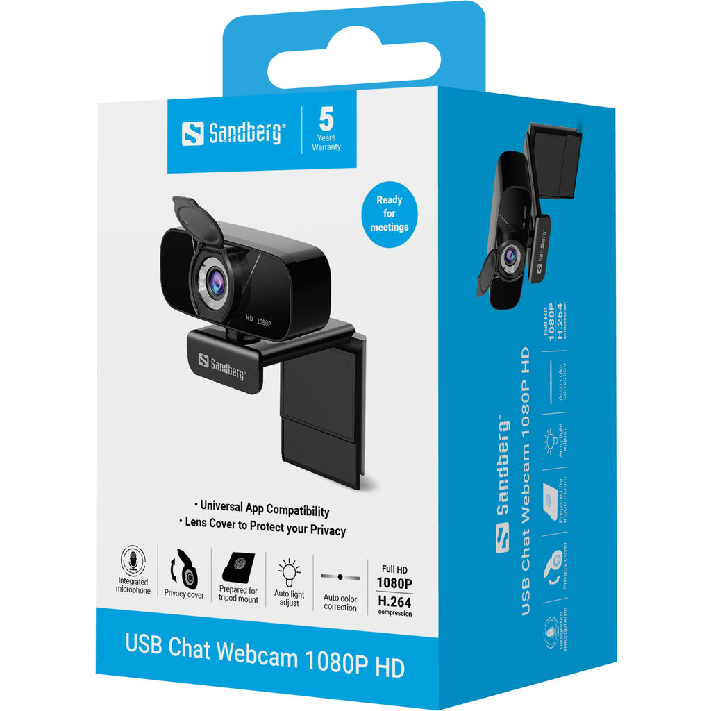 Sandberg 134-15 Webcam 2 MP Full HD 1080p USB 2.0, Noir