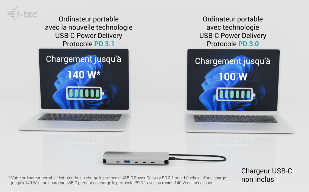 i-tec Metal USB-C Nano 3x Display Dock, 2x HDMI, 1x USB-C Vidéo, Power Delivery 140W