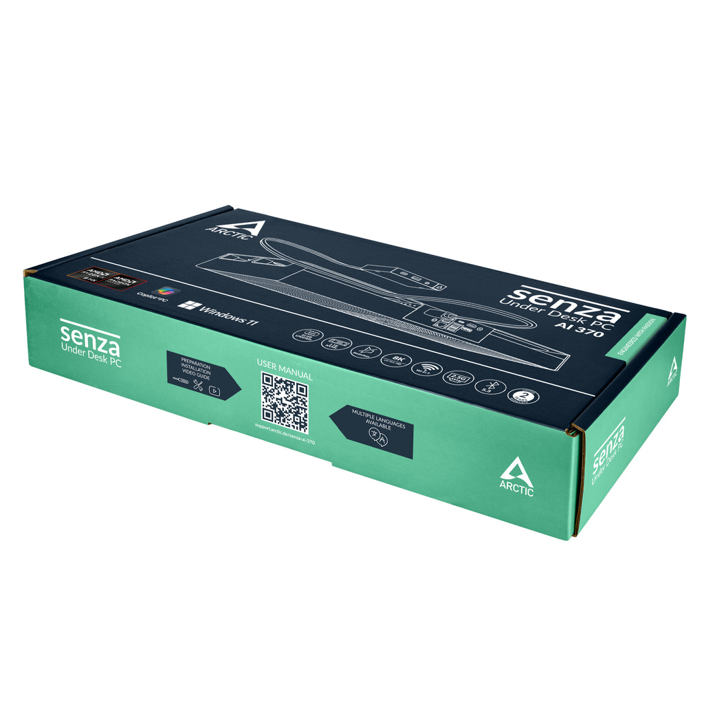 ARCTIC Senza AI 370 Mini PC SFF, AMD Ryzen AI 9 HX, 32 Go LPDDR5x, 1 To SSD, Windows 11 Pro, Noir
