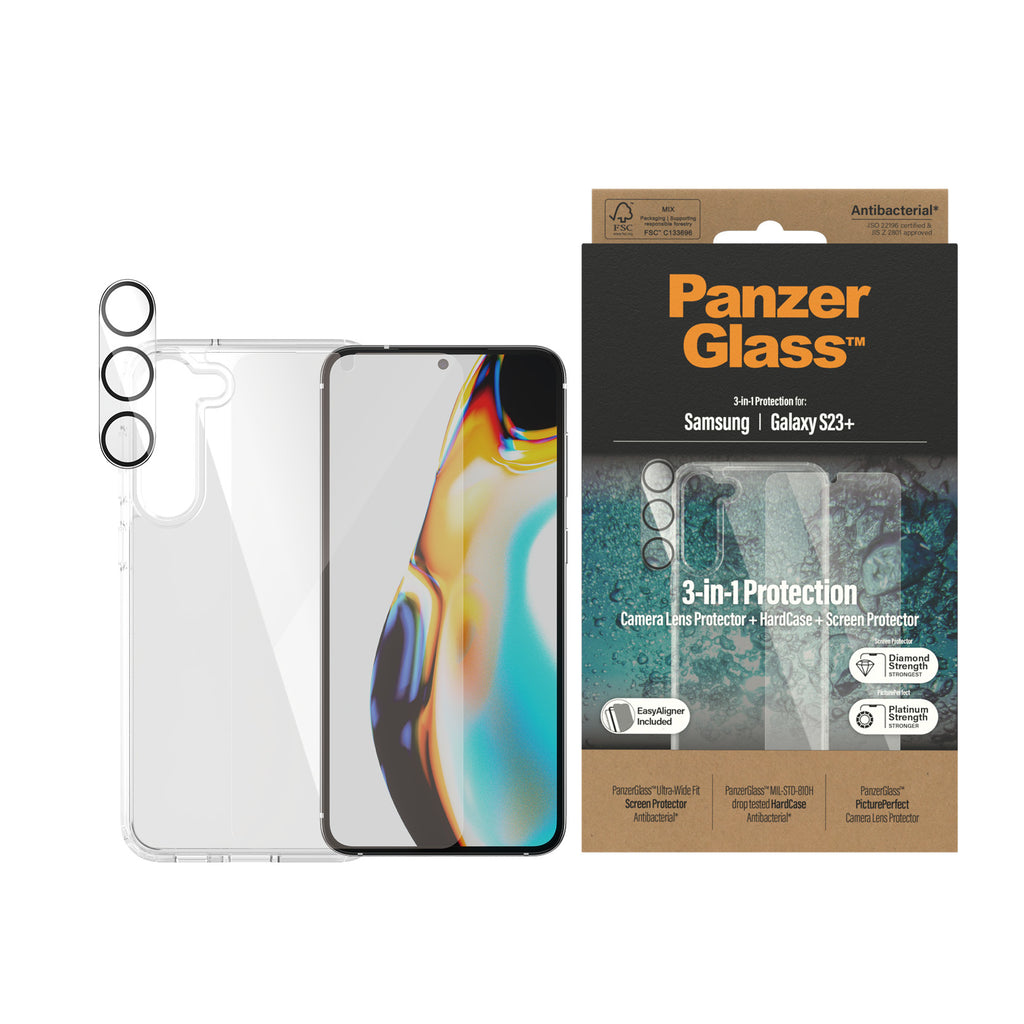 PanzerGlass Pack 3-en-1 Protection d'écran Transparent pour Samsung Galaxy S23+