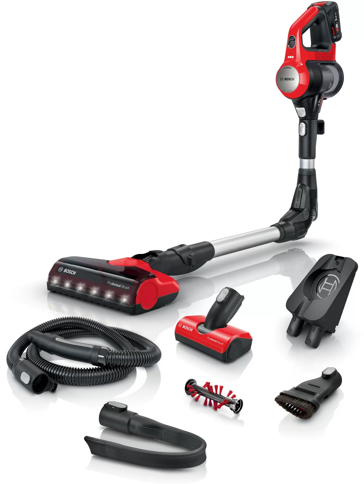 Bosch Bosch BBS711ANM aspirateur balai et balai électrique Batterie Sec Sans sac 0,3 L Noir, Rouge, Acier inoxydable