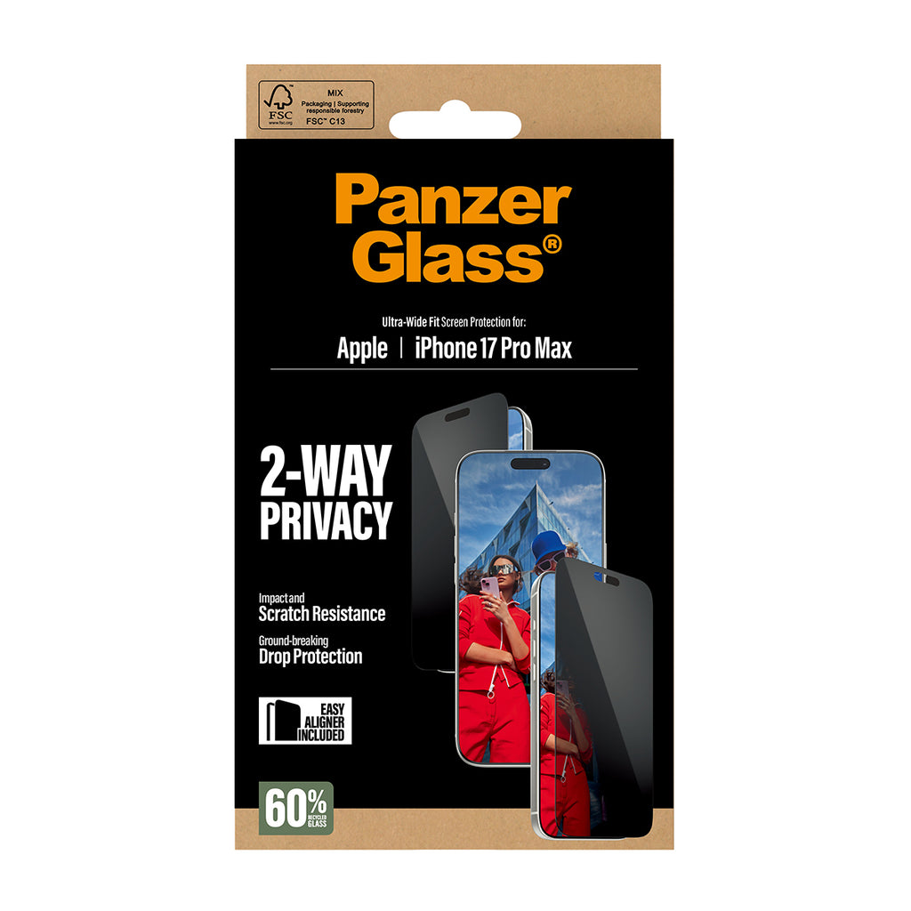 PanzerGlass Protection d'écran de Confidentialité 2-Way pour iPhone 17 Pro Max, Ultra-Wide Fit avec EasyAligner