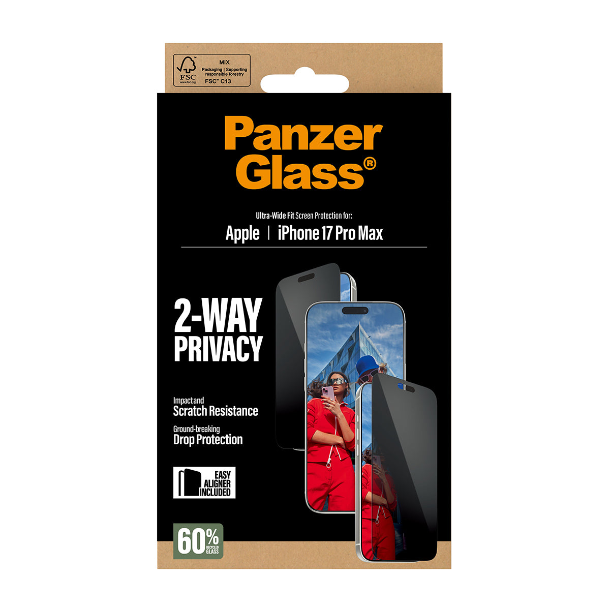 PanzerGlass Protection d'écran de Confidentialité 2-Way pour iPhone 17 Pro Max, Ultra-Wide Fit avec EasyAligner